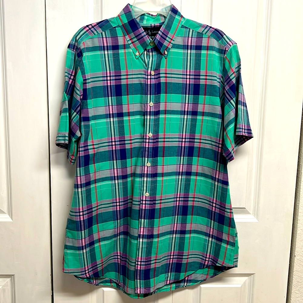 Ralph Lauren Multi Color Short Sleeve Collar Shirt Size L Classic Fit